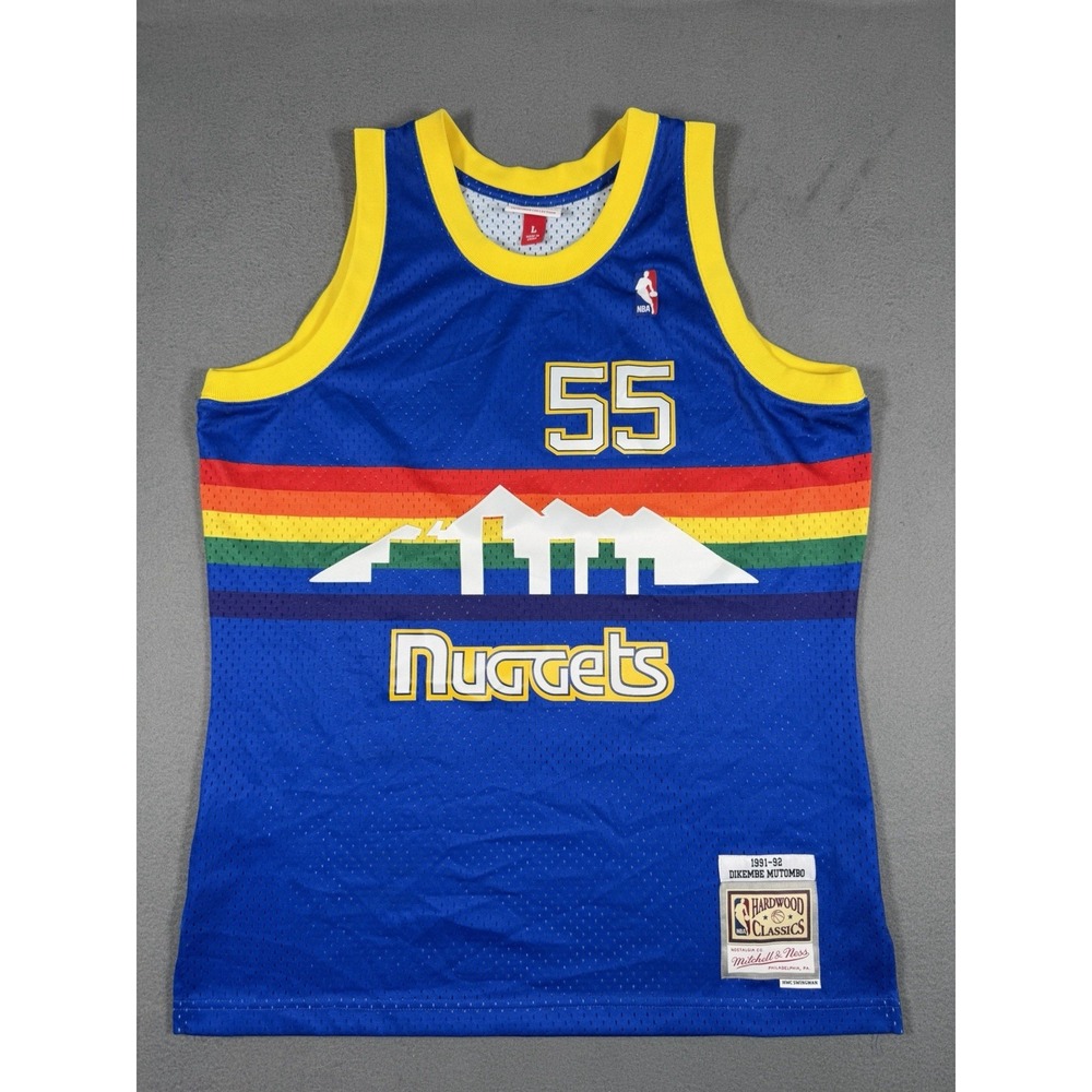 Mitchell & Ness NBA Denver Nuggets Dikembe Mutombo 55 Rainbow Jersey Sz L Retro